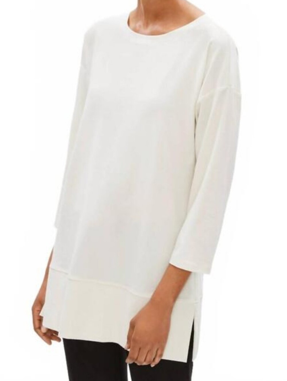 Eileen Fisher Lightweight Washable Stretch Crepe Round Neck Tunic In Bone